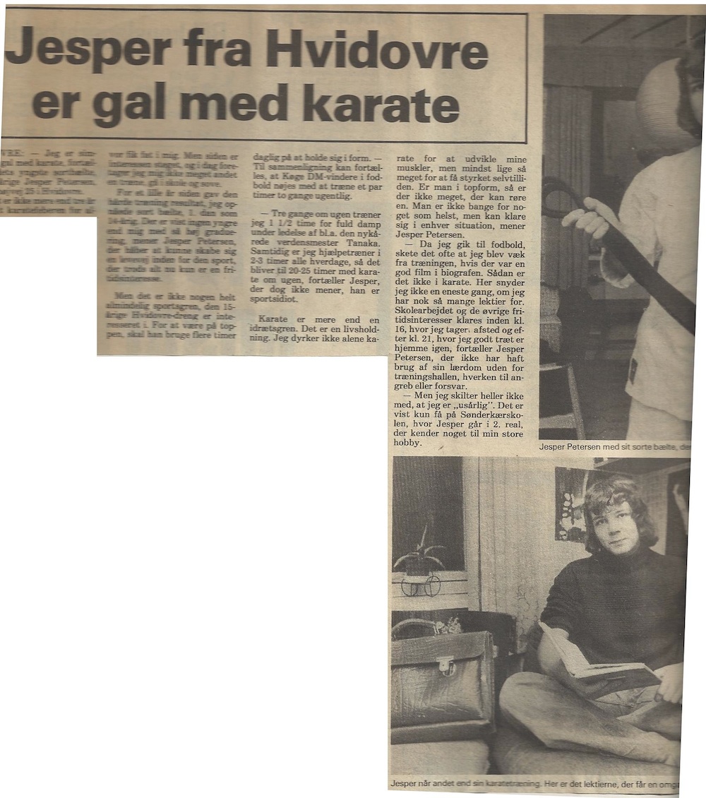 Fra de gamle arkiver: Artikel i vestegnen omkring skole eleven der var tosset med karate. Artikel fra 1975, hvor jeg netop var blevet gradueret 1. dan.