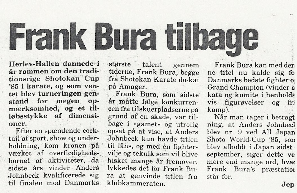 Tilbage i 1984 hvor Frank Bura var urørlig på tronen af Dansk Karate.