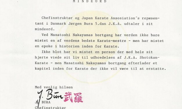 Mindeord fra Bura sensei efter Nakayama senseis død 15. april 1987