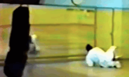 Mikio Yahara sensei, Richard Amos sensei, 1992 Ebisu JKA Hombu-dojo